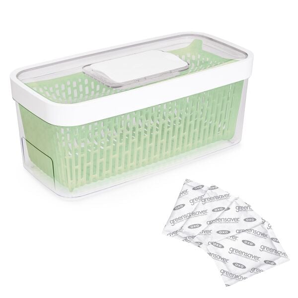 GreenSaver Produce Keeper (5.0 Qt) & OXO GreenSaver Carbon Filter Refills - 4 Pack Bundle N3