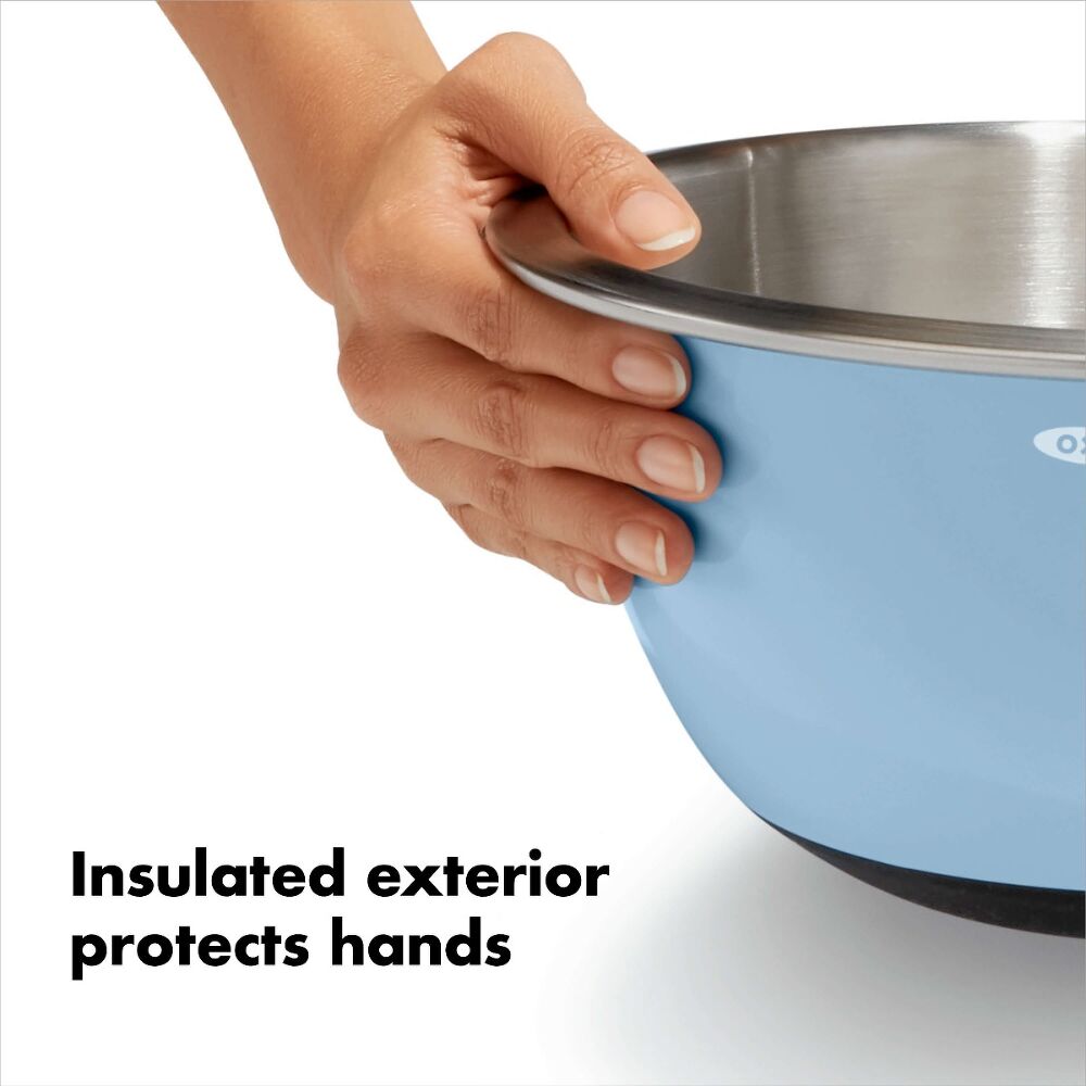 3-Piece Stainless Steel Mixing Bowl Set - Blue/Gray N8