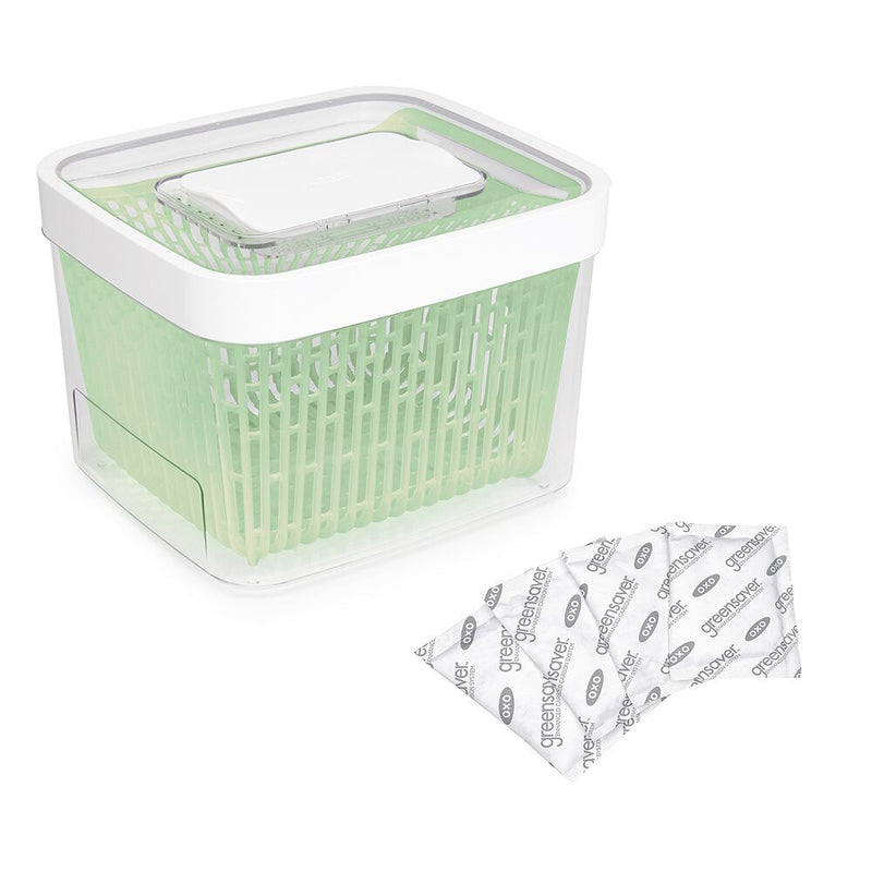 GreenSaver Produce Keeper (4.3 Qt) & GreenSaver Carbon Filter Refills - 4 Pack Bundle V5