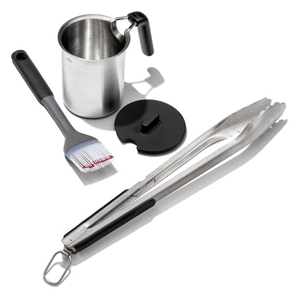 Grilling Basting Pot and Brush Set & Grilling Tongs with Built-In Bottle Opener Bundle G4
