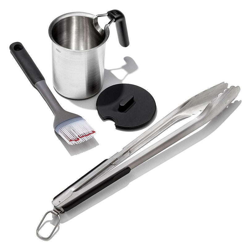 Grilling Basting Pot and Brush Set & Grilling Tongs with Built-In Bottle Opener Bundle G4