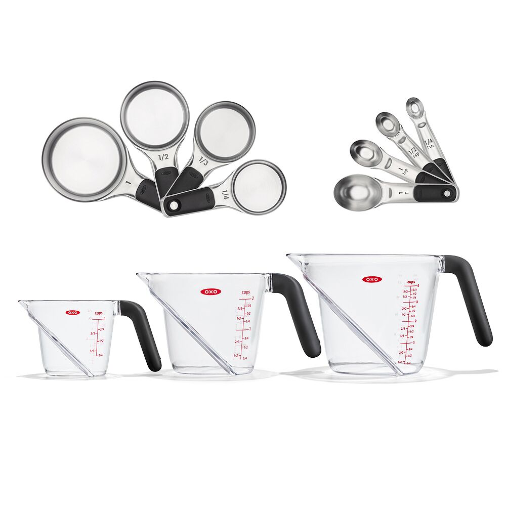 3 Piece Angled Measuring Cup Set & Stainless Steel Measuring Cups and Spoons Set Bundle W1