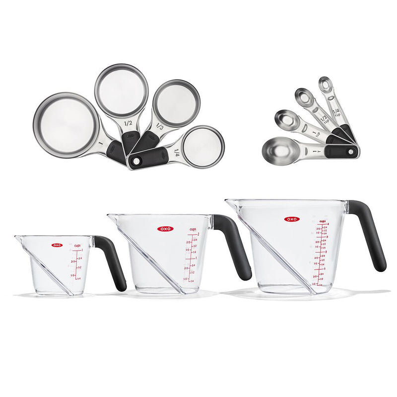 3 Piece Angled Measuring Cup Set & Stainless Steel Measuring Cups and Spoons Set Bundle W1