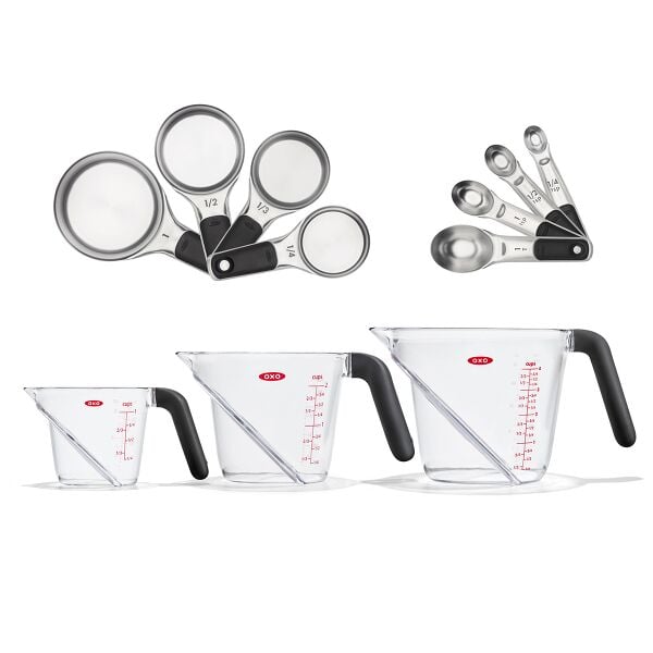 3 Piece Angled Measuring Cup Set & Stainless Steel Measuring Cups and Spoons Set Bundle W1