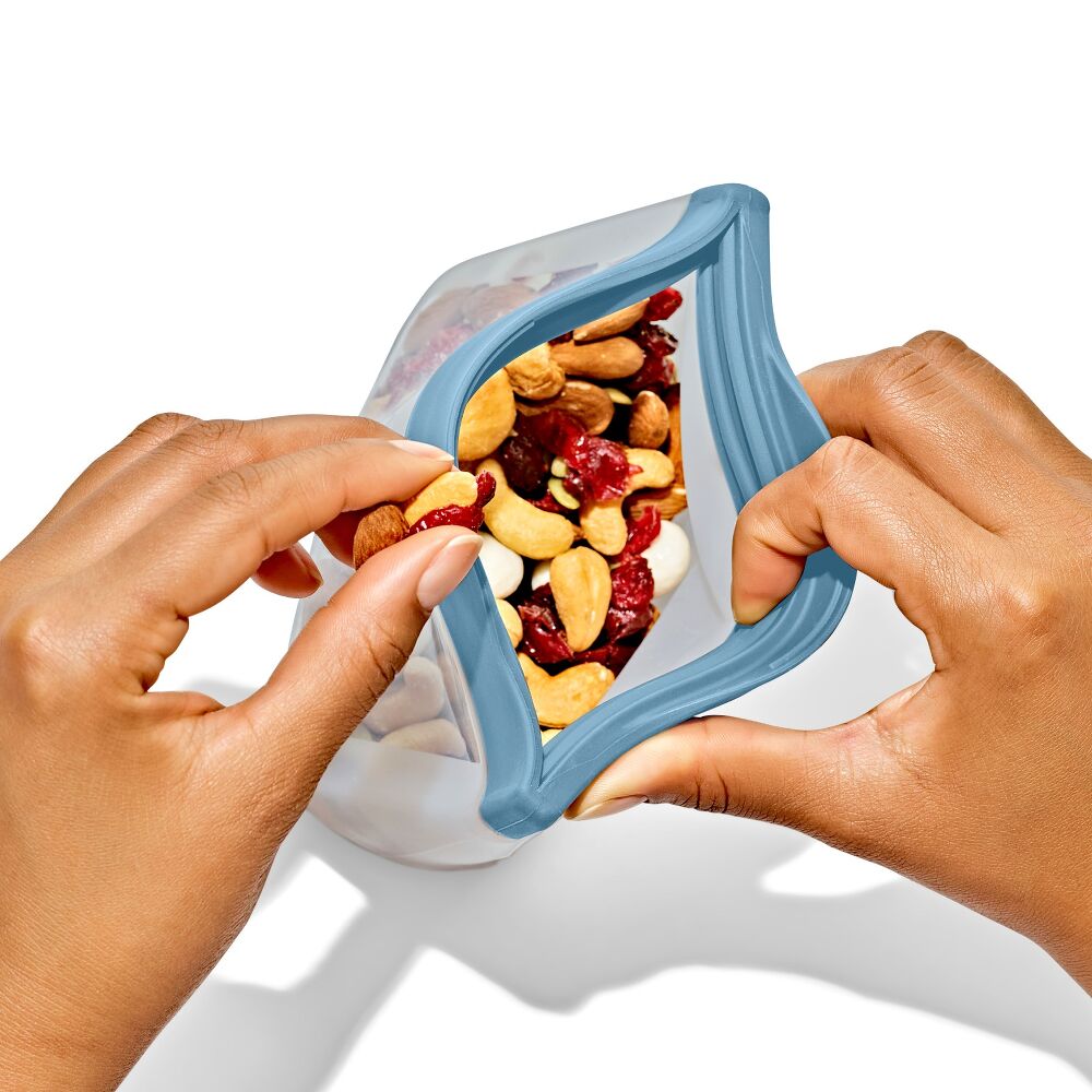 Silicone Reusable Bag  Stand-Up Snack (12 oz) - Ocean Blue T4