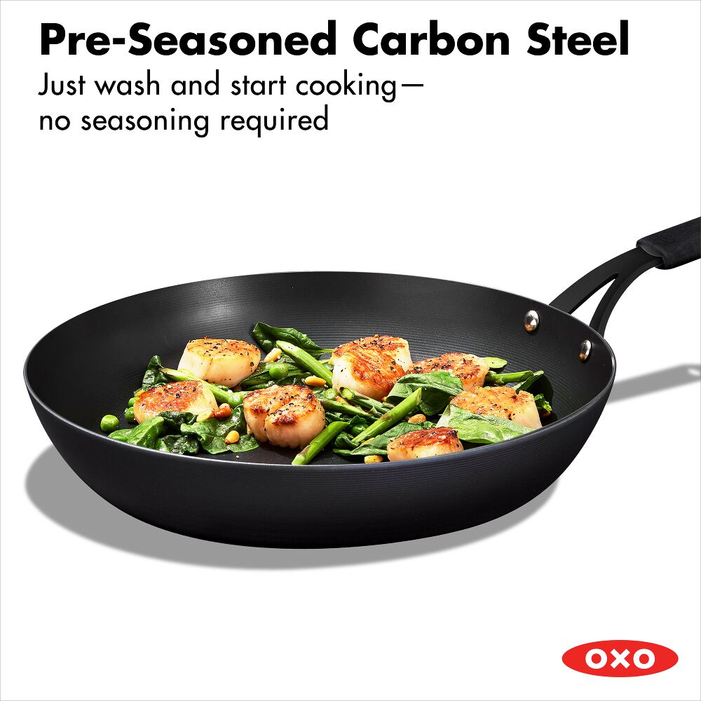 OXO Carbon Steel Obsidian Series 12-Inch Frypan with Silicone Sleeve K7