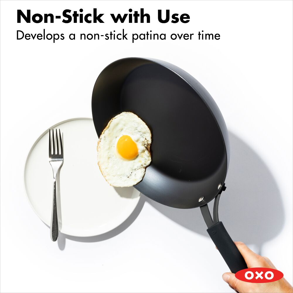 OXO Carbon Steel Obsidian Series 12-Inch Frypan with Silicone Sleeve K7