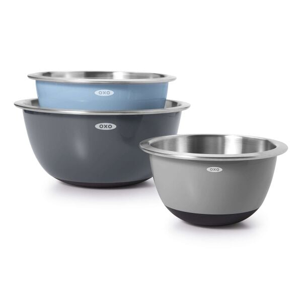 3-Piece Stainless Steel Mixing Bowl Set - Blue/Gray N8