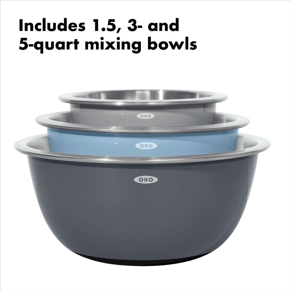 3-Piece Stainless Steel Mixing Bowl Set - Blue/Gray N8