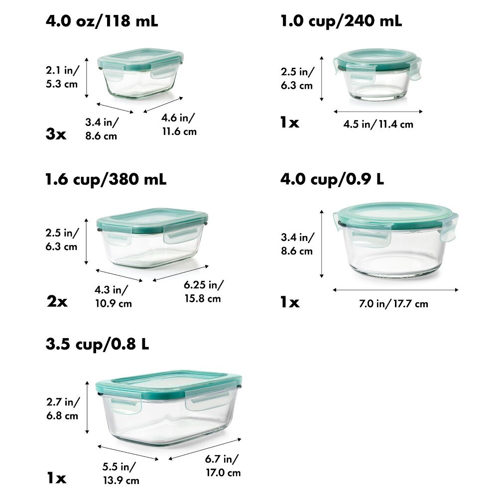 16 Piece Glass Smart Seal Everyday Container Set R2