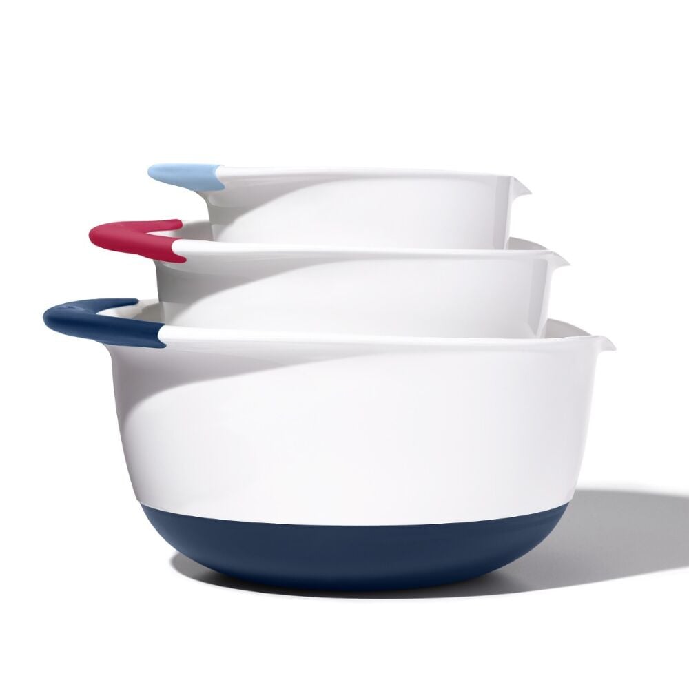 3 Piece Mixing Bowl Set New Colored Handles O3