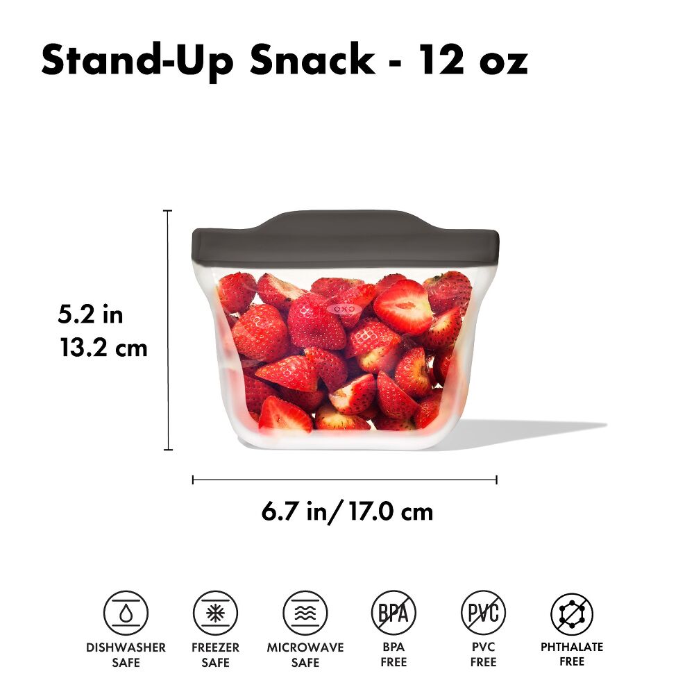 Outdoor Silicone Reusable Stand Up Snack Bag (12 oz) X5