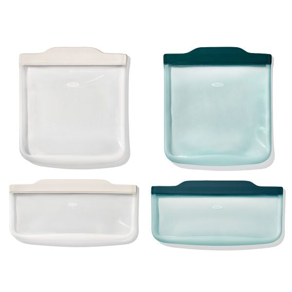 Silicone Reusable Bag -  4 Piece Lunch Set - Oat/Lagoon B7