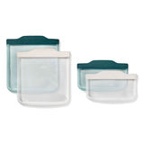 Silicone Reusable Bag -  4 Piece Lunch Set - Oat/Lagoon B7