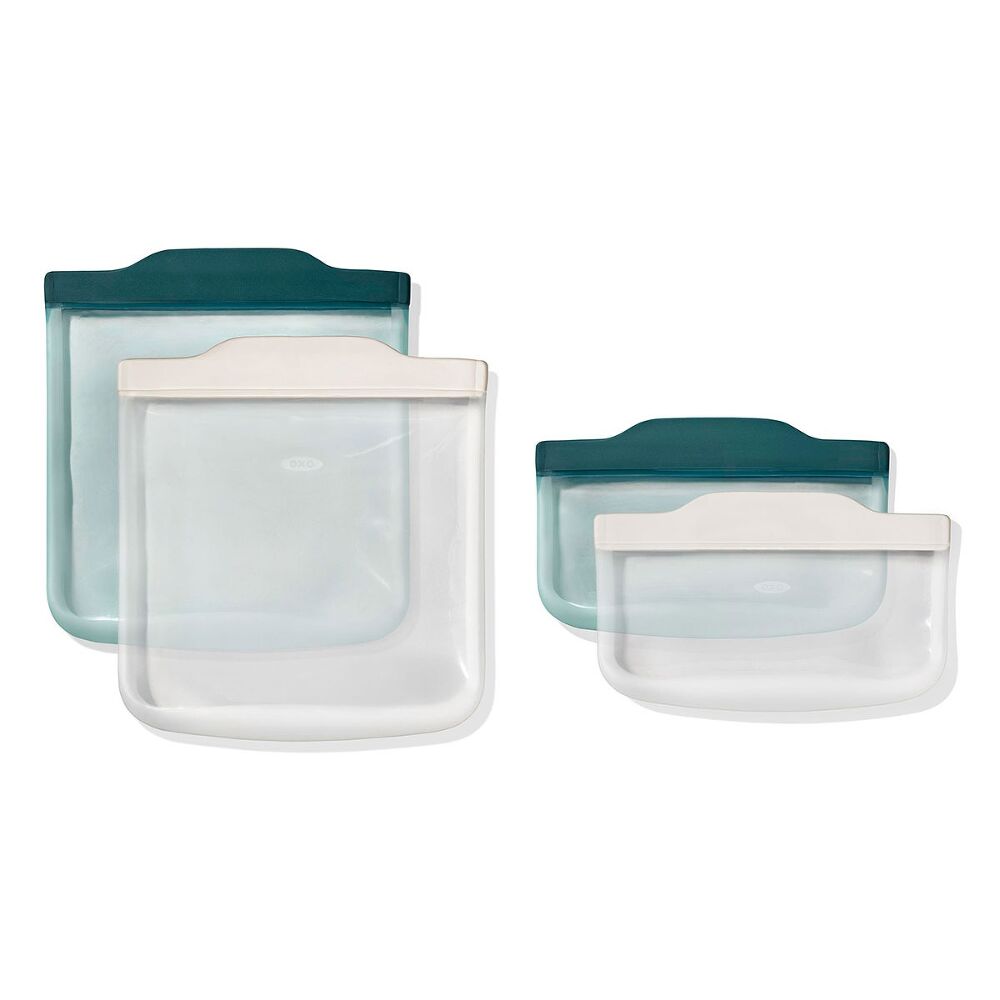 Silicone Reusable Bag -  4 Piece Lunch Set - Oat/Lagoon B7
