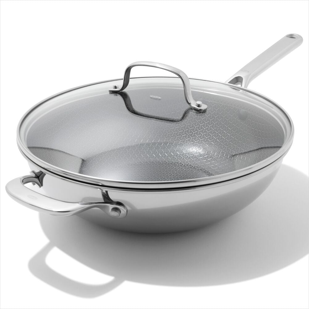 Trident Hybrid Non-Stick Stainless Steel 5 Qt Wok with Lid O9
