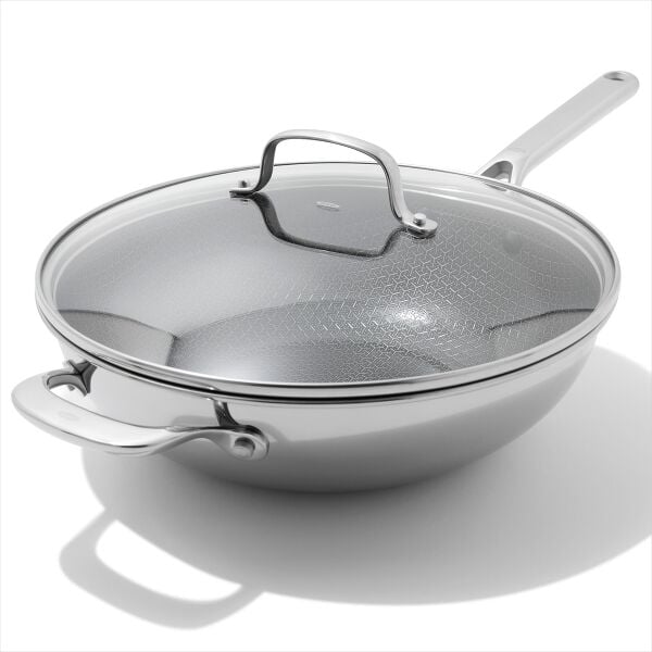 Trident Hybrid Non-Stick Stainless Steel 5 Qt Wok with Lid O9