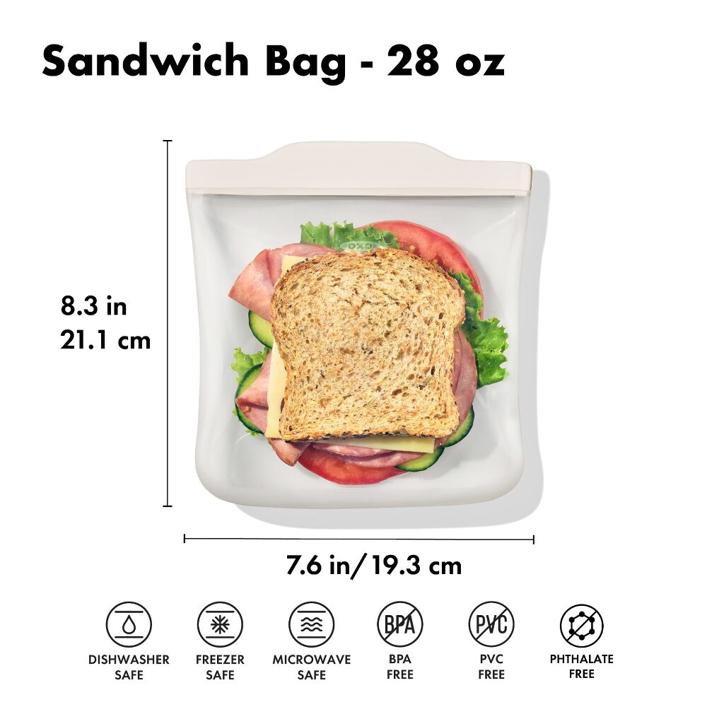 Silicone Reusable Bag - Sandwich Bag (28 oz) - Oat I6