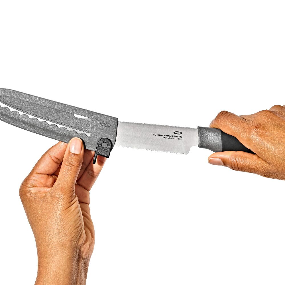 5 in Serrated Utility Knife with Locking Sheath F8
