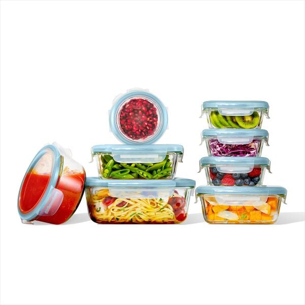 16-Piece Smart Seal Glass Everyday Container Set - Arctic Blue B2