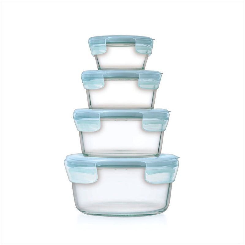 8-Piece Smart Seal Glass Round Container Set - Arctic Blue D2