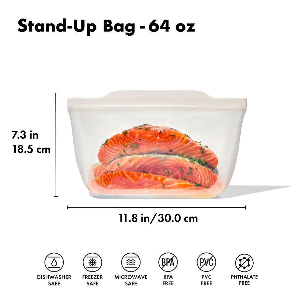 Silicone Reusable Bag - Stand-Up Half Gallon (64 oz) - Oat C9